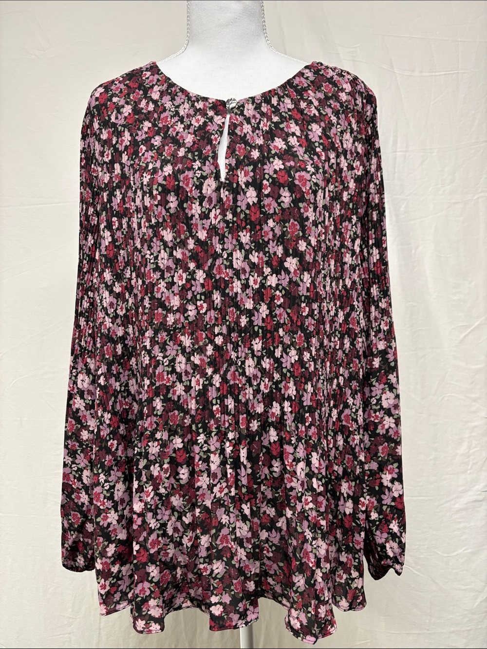 Penningtons Pink Floral Pleated Long-Sleeve Blouse on Black